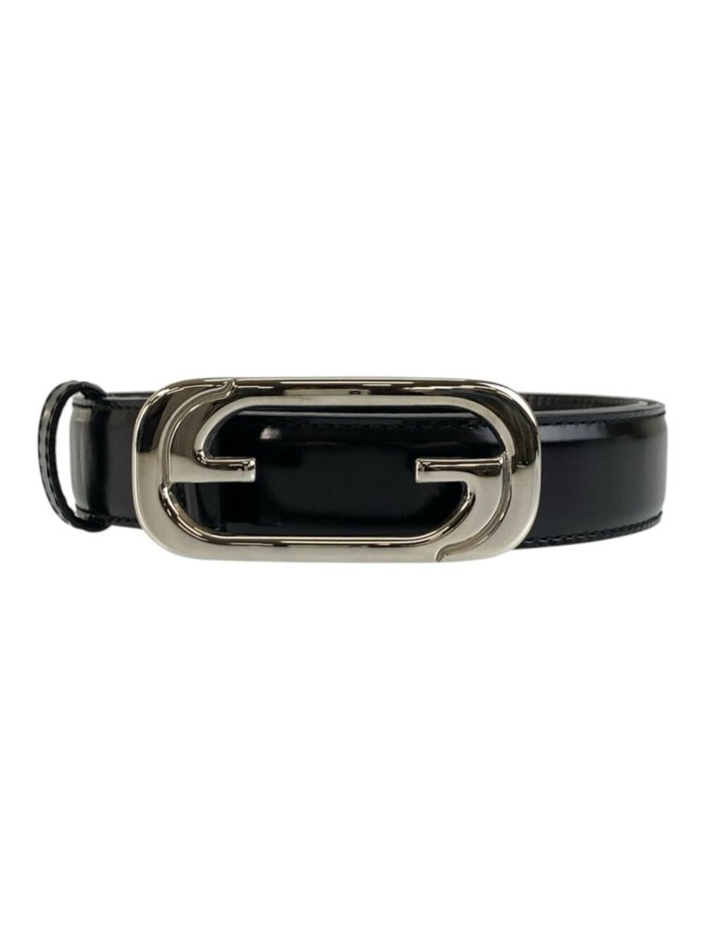 Gucci 75 Black Silver Leather 5 Belt GG Buckle